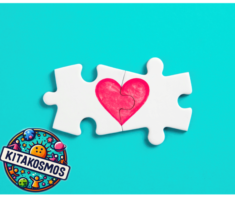 Kooperation und KitaKosmos: Zwei Puzzleteile verbinden sich und zeigen ein Herz.